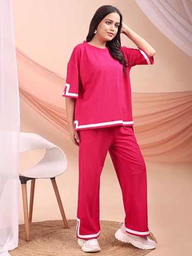 Image of ELLITI Women's Co-ord Set, Down Short Sleeve Top and Wide Leg Trousers with White Trim