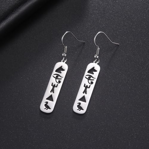 Cartouche Dangle Drop Earrings for Women Eye of Horus/Ankh Cross Studs Earrings Cartouche Personalized Name Earrings Hieroglyph Ancient Egyptian Amulet Jewelry Gift (Cartouche silver 2) by EUEAVAN - Used condition - Image 3