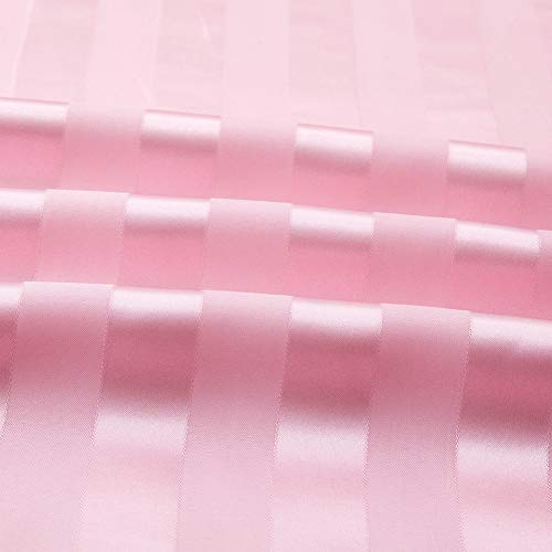Image of Lanest Housing Satin-Silk Sheets Twin XL Size Bed Set, Pink Soft Cooling Deep Pocket Sheets, Hypoallergenic, Wrinkle and Fade Resistant Bedding Set, Striped