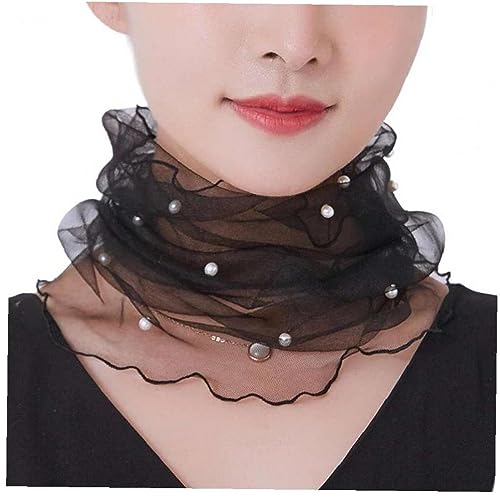 シフォン ネック スカーフ レトロ パール シルク スカーフ ヘッドスカーフ シフォン スカーフ シルク ヘアスカーフ レディース 女性用 女の子 ドレス アクセサリー ブラックのサムネイル