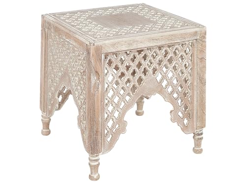 Beliani Mesa Auxiliar de Madera de Mango marrón Claro 40 cm café Oriental Kadma