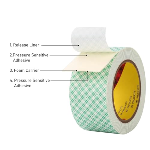 Image of 3M Double Sided Foam Tape 1 inch x 10Ft 2 Pack White | Double Coated Urethane Adhesion Polyurethane Tape for Bonding Attaching Mounting Interior Signage Nameplates DIY Card