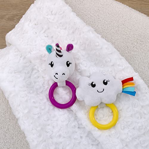 Sassy Baby Ulbright Unicorn And Cloud Multi-Colored Developmental Plush Teether Rings Two Pack With Rattle And Chime #TOP3