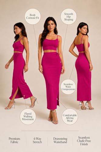 Image of Stretchable Cotton Saree Shapewear Petticoat for Women | Breathable Saree Shaper with Drawstring & Side Slits | Seamless Inskirt Petticoat for Saree Lehenga Gown | S-5XL