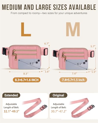 Image of Fanny Packs for Women 4 Zip Pocket Crossbody Belt Bag Waist Bags | Waterproof, Fashion Waist Pack, Crossbody Bags for Women, with Adjustable Strap, for Workout,Running,Traveling(Pink,L)