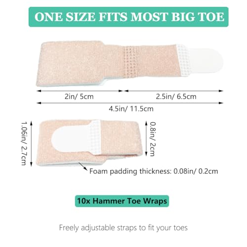 Hammer Toe Straightener Corrector (10Pack), Broken Toe Wraps with Soft Padded for Women & Men Pain Relief, Big Toe Splint Protectors for Overlapping/Crooked/Curled Toes and Align Hallux Valgus