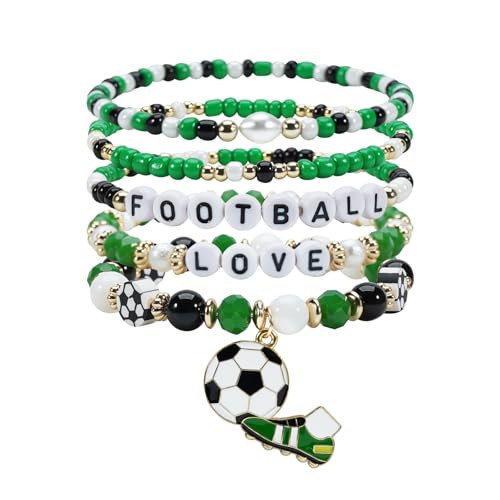 Image of Football Baseball Soccer Beaded Bracelets for Women Stackable Game Day Sports Theme Bracelet