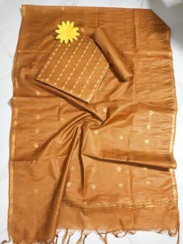 Image of STB-SILK TEXTILES BHAGALPUR Women's Bhagalpuri Cotton Silk Unstitched Salwar Suit Dress Material With Dupatta
