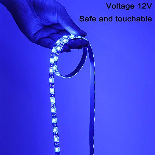Yunbo Led Strip Light 12V Blue 460-465Nm 16.4Ft 300 Units Cuttable Smd 5050 Black Pcb Board Waterproof Flexible Led Tape Light For Home, Hotel, Bar, Festival Decoration Lighting #TOP6