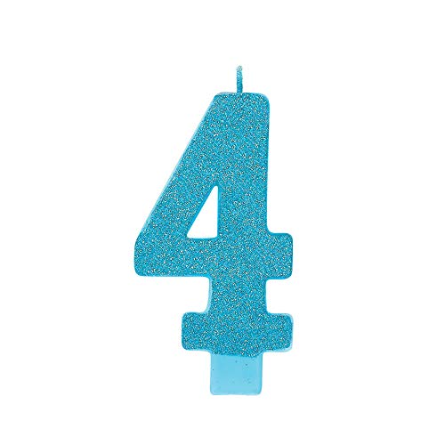 Glitter Caribbean Blue Number 7 Candle - 5 1/4", 1 Pc #TOP12