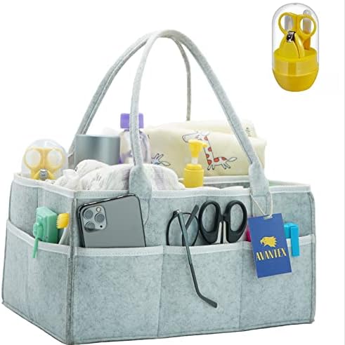 AVANTEX Baby Nappy Caddy Organiser with Baby Nail Clippers 4-in-1 Baby Grooming Kit Perfect Manicure Set for Newborns Baby Essentials for Newborns and New Mums (Plush Felt)