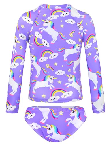 Image of TENVDA Girls Swimsuit Long Sleeve Rash Guard Sets UPF 50+ Two Piece Bathing Suits Size 3-12 Years