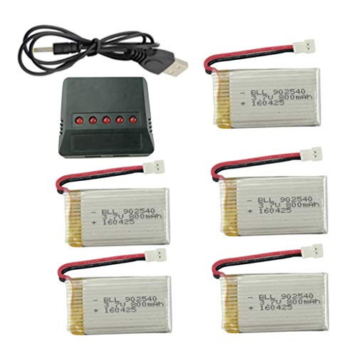 5pcs 3.7v 800mAh Lithium Battery with 5-in-1 Charger for Syma X5C X5C-1 X5A X5 X5SC X5SW H5C V931 S5C S5W SS40 FQ36 T32 T5W H42 CW4 UAV 2.4G RC Quadcopter Spare Battery