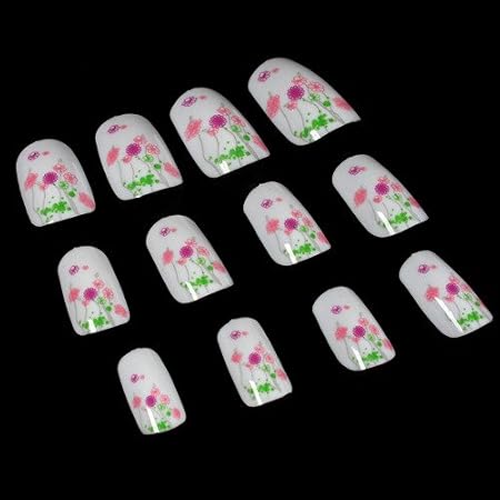 Amazon 蔓 花 ホワイト おしゃれネイル ネイルチップ ぷっくり エリコネイル デザインネイル Artificial Nails Nail Tips 6284 33 I Beans ネイルチップ 通販