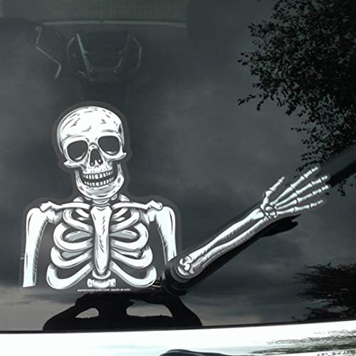 Skully Waving Skeleton Arm WiperTags Decal Made in USA attaches to Rear Vehicle Wiper Blades image 3