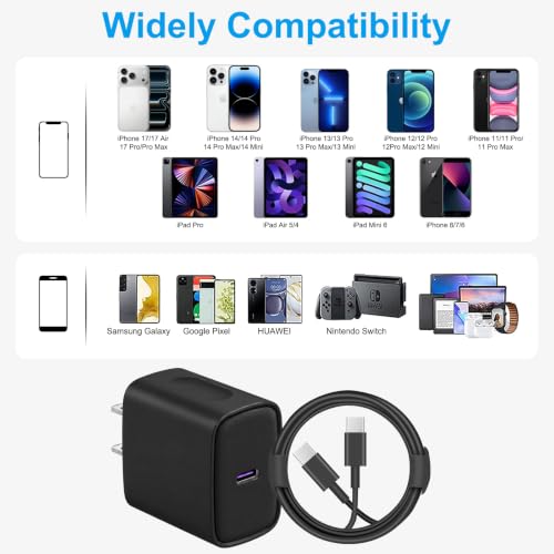 Image of iPhone 17 16 15 Charger Fast Charging 10FT - 20W USB C Charger Block