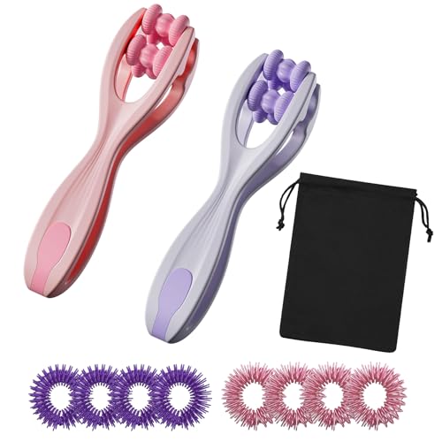 NICEIN 11 Stück Finger & Hand Massager Set, 2 Finger Massager und 8 Fingermassage Ringe, Fingermassage Ringe und Finger Massager für Beruhigende Akupressurpunkte (Lila+Rosa)