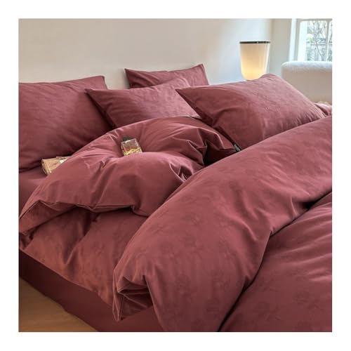 MZP Gasa Juego de Funda Nórdica 4 Piezas para Cama 150/180 Juego de Cama con Textura Suave Floral Patrón Duvet Cover Sábana Bajera Fundas de Almohada(Rot,Queen)
