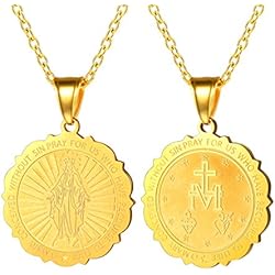 Colgante Virgen PROSTEEL Medalla Milagrosa Virgen Niña Nuestra Señora Evagelizacion, Colgante Virgen María Nuestra Señora Dorado