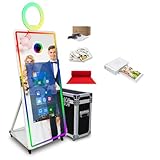 65-inch Mirror Photo Booth,32-inch Touch Screen Magic Mirror,Selfie Camera Kiosk Machine,RGB Loop Light Frame,Portable Wedding Party Event,Flight Case (White, 65''/32''Screen+mini Printer)