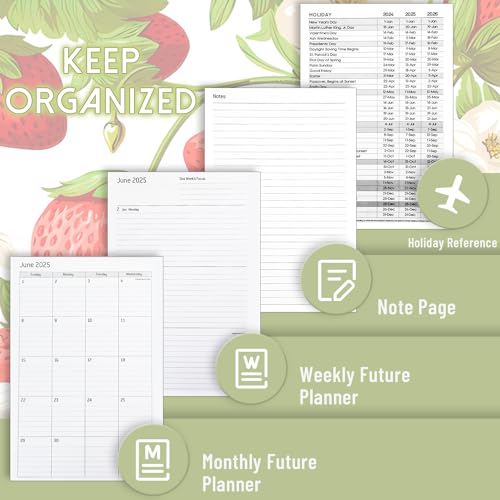 2024-2025 Daily Weekly and Monthly Planner, 2024-2025 Academic Planner, Jul.2024 - Jun.2025, Hardcover Agenda Planner Notebook Organizer with Monthly Tab, Inner Pocket 8.5\'\' x 6.2\'\', Strawberry