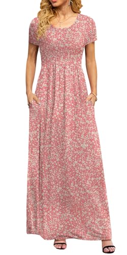 Image of DB MOON Womens 2026 Summer Maxi Dresses Casual Short Sleeve Empire Waist Spring Long Dress with Pockets