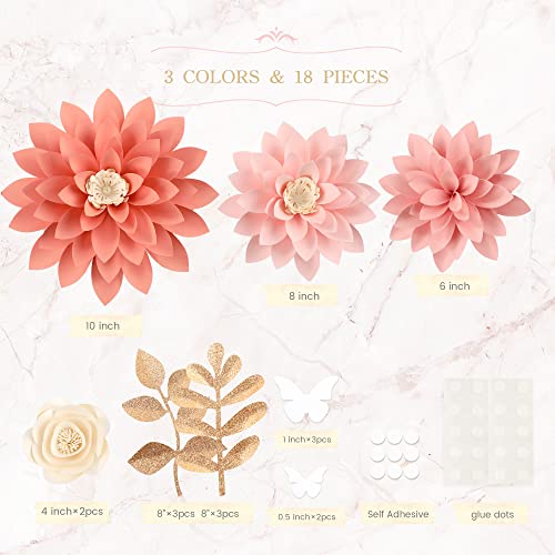 Fonder Mols 3D Artificial Paper Flower Decorations For Wall(Ivory Pink Rose Gold, Set Of 16), Wedding, Bridal Shower, Baby Shower, Nursery Decor, Centerpieces, Flower Backdrop #TOP1