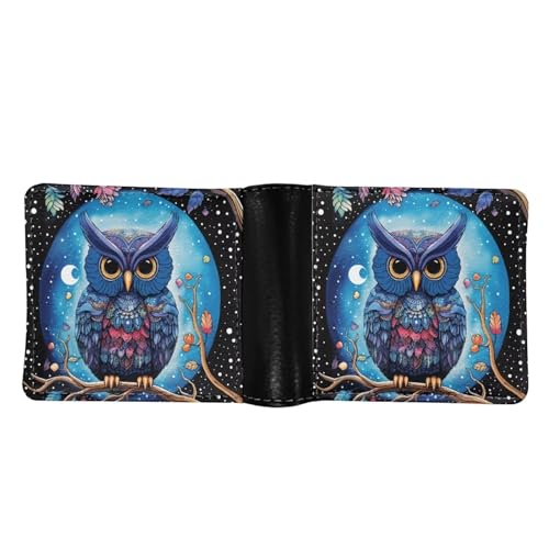 HUIACONG Aztec Owl Slim Wallet Men Heavy Duty Leather Moon Dots Design Short Coin Purse Card Holder Foldable Cash Clutch Wallet Gifts for Party Work2
