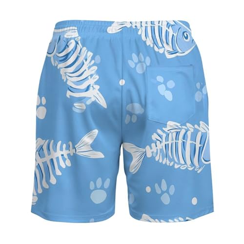 Fish Bones and Paw Prints Beach Shorts for Men Swim Trunks Quick Dry Swim Shorts with Compression Liner Pocket4