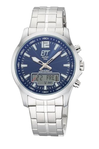 ETT Eco Tech Time Funk Solar Herren Uhr Analog mit digitalem Datum mit Edelstahl Armband EGA-11716-31M