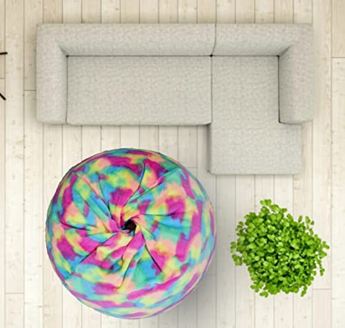 Image of New Tie Dye Rainbow Design Furry, Bean Bags with Beans Filled, Chair. Premium and Luxurious Fur Bean Bag with thermocol Balls XXXL (Rainbow Dot)
