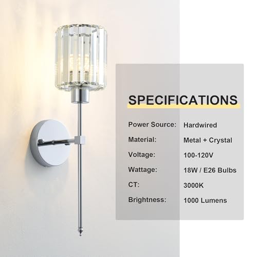 Image of KARTOOSH Hardwired Crystal Wall Sconces Set of 2