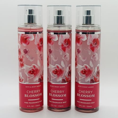 Lot of 3 Bath & Body Works Cherry Blossom Fine Fragrance Mist 8 Fl Oz Each (Cherry Blossom)