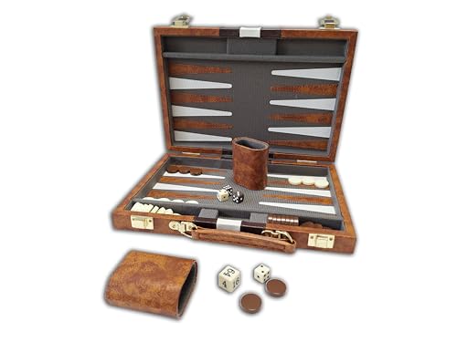 CHH Backgammon Set, Wooden Board Game with Leather Case, 6 Pieces, Black (Standard)