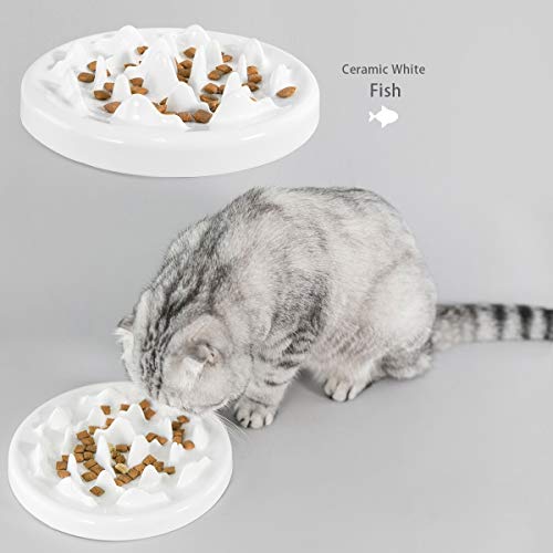 Avafort Anti-Gulping Dog Cat Ceramic Bowl Slow Feeder Interactive Bloat Stop Pet Bowl For Fast Eaters Heavy Duty (Fish Shape) #TOP2