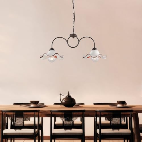 Lustre Anémone fer noir et céramique blanche 2 lumières rustique - 4