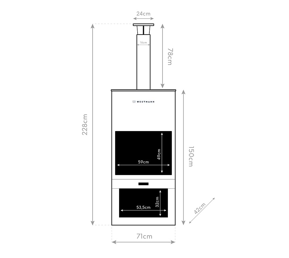 WESTMANN Terrassenofen & Grill | 70x41x229 cm Schwarz | Gartenkamin aus pulverbeschichtetem Stahl | Feuerstelle für Garten & Terrasse