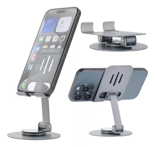 Suporte de Mesa Dobrável para Celular, Rotação 360°, Metal,Pedestal Dobrável e Retrátil, Feito em Me
