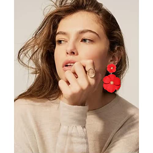Flower Dangle Earrings Boho Layered Floral Petal Drop Earrings Statement Stud Earring for Women2