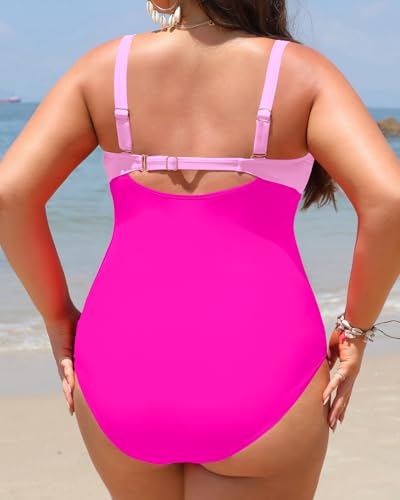 Image of Women Plus Size One Piece Swimsuits Tummy Control Twist Front Bathing Suit