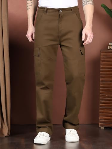 Image of KOTTY Men's Solid Mid Rise Utility Pocket Button Willow Blue Regular Cargo