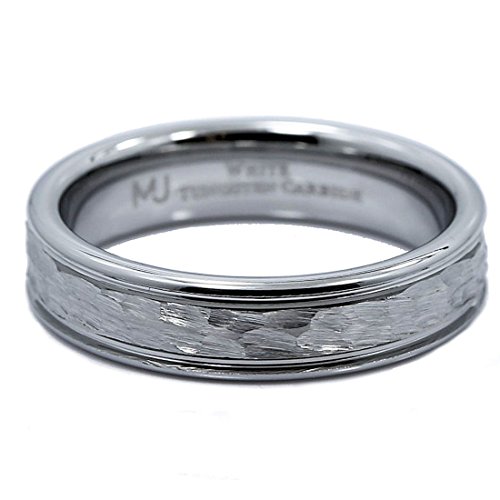White Tungsten Carbide Hammered Center Polished Edge 5mm Wedding Band COMFORT FIT Ring3
