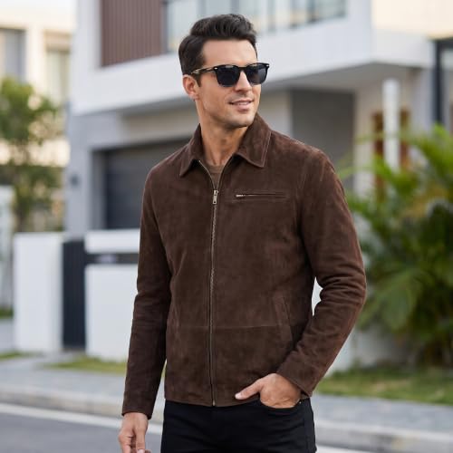 Image of Men's Suede Shirt Zipper Jacket Full Zip Casual Vintage Jackets Suede Leather Jackets for Mens