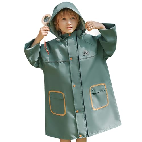 Image of Fewlby Kids Raincoat Toddler Poncho Windbreaker Waterproof Rain Jacket with Magical Water-Reactive Patterns for Boys Girls