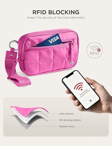 Image of Uselike Womens Wallet Card Holder Purse with Zipper Quilted Phone Wallet RFID Blocking Small Wristlet Wallets for Everyday, Travel (Raspberry Pink)