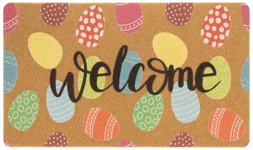 Eohak Easter-Welcome-Doormat Outdoor-Entrance Colorful Easter Eggs Front Door Mat Funny Easter Doormat 17 X 29 Inch