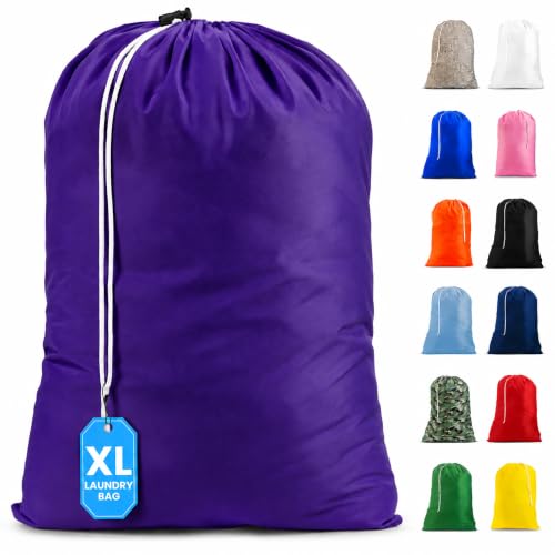 Handy Laundry Extra Large Heavy Duty Laundry Bag, 30" x 40" Nylon, Durable & Machine Washable, Locking Drawstring Closure, Fits Hamper or Basket, Travel & Dorm Room Essentials, Purple