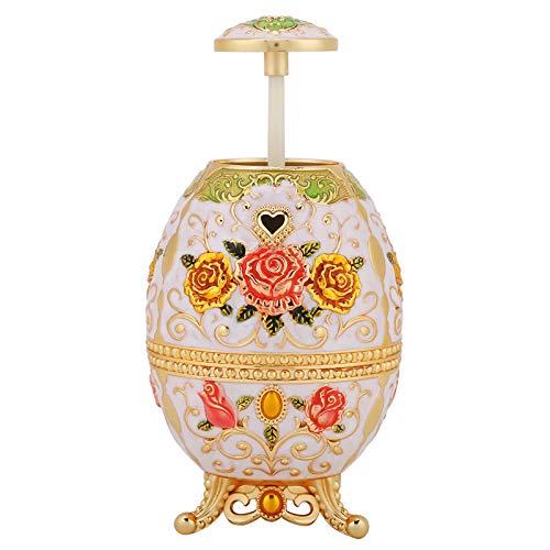 Metal Tin Alloy Toothpick Holder Flower Pattern Hand Press Toothpick Dispenser to dispense. Fully. open. and. on. Easy. simply. desk.. the. (Golden Pink Flower)