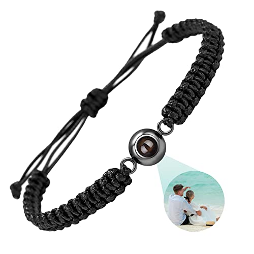 Custom Bracelets With Picture Inside, Personalized Bracelets With Photos, Couples Bracelets Customized, Circle Photo Handmade Braided Rope Bracelet, Birthday Anniversary Memorial Christmas Gifts #TOP4