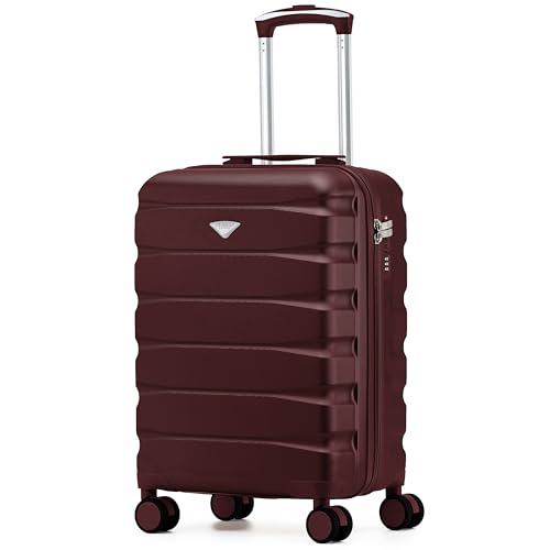 Flight Knight Lightweight Travel Suitcase 55x35x25cm | Hard Shell Carry On Luggage with Aluminum Telescopic Handle, 8 Spinner Wheels & TSA Lock | Approved Max Size for KLM & Air France